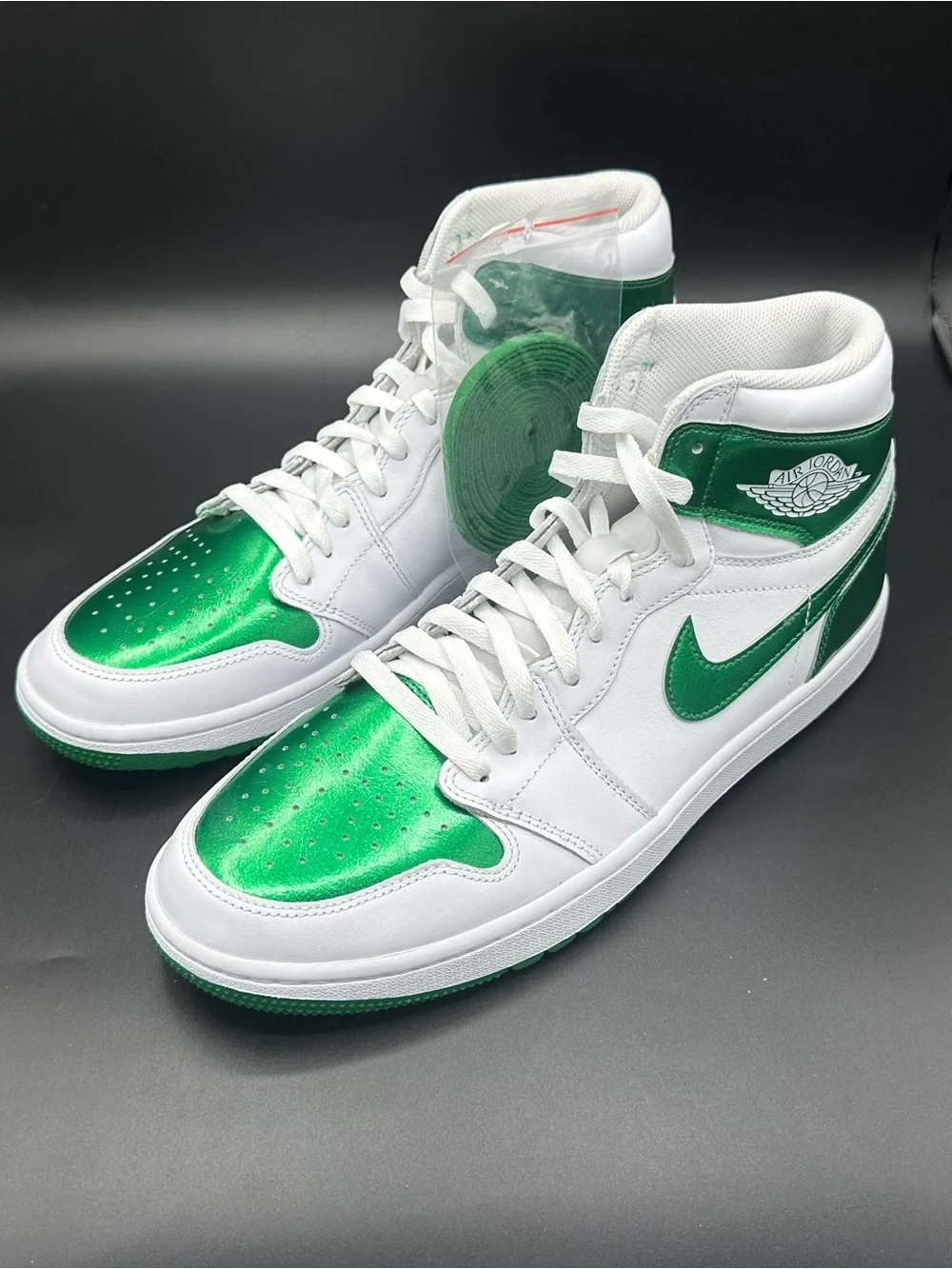 Nike Men's Air Jordan 1 High Golf Shoes White Pine Green DQ0660-130 Size 12
